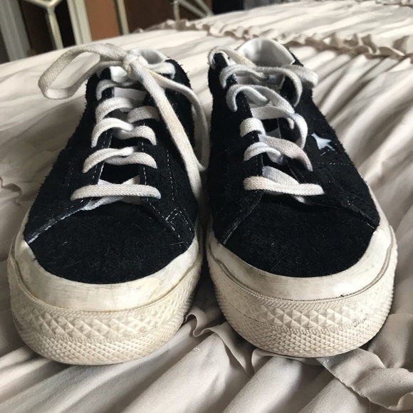 Converse All Stars, black suede, white rubber soles, vintage Size 7-7.5 - Picture 2 of 5